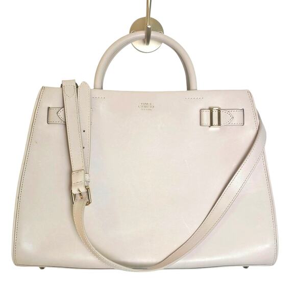 Vince Camuto Cashmere Cream Structured Satchel Purse with Gold Hardware - Picture 1 of 11